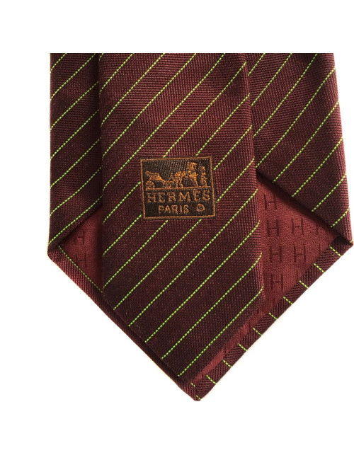 HERMÈS tie in burgundy silk and cashmere with fluo green lines