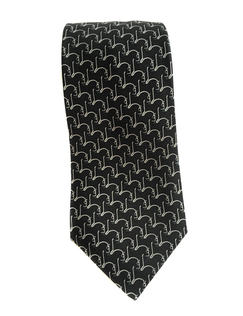 Cravate HERMES en twill de soie noir et blanc