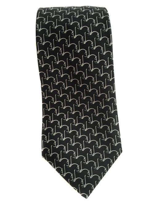 Cravate HERMES en twill de soie noir et blanc