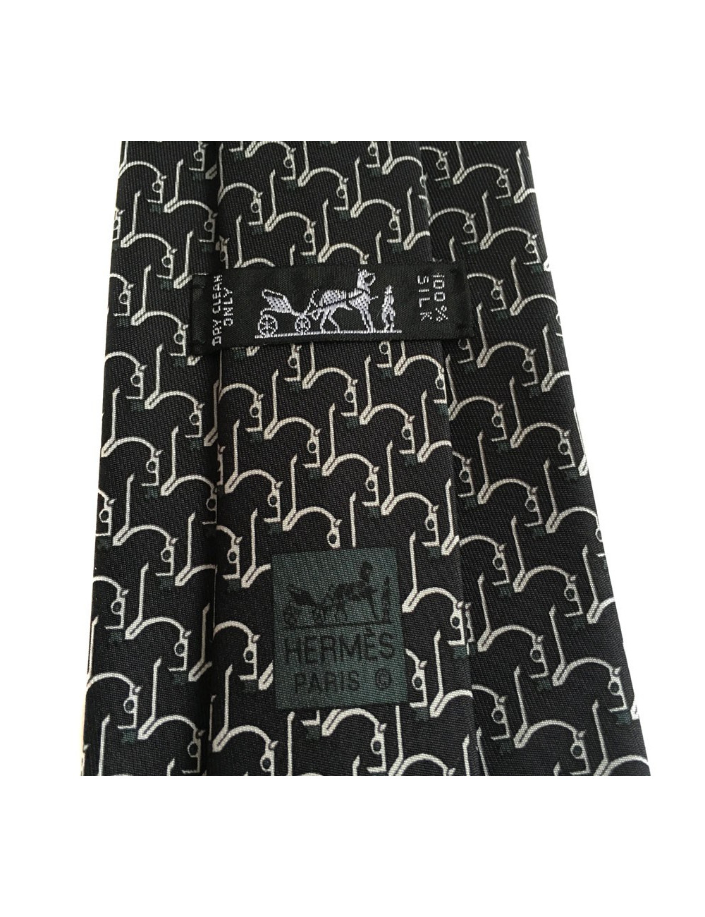 Cravate HERMES en twill de soie noir et blanc