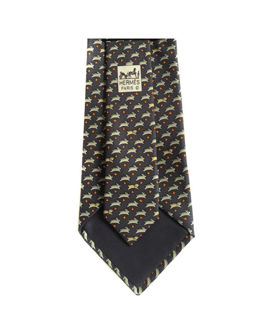 HERMÈS tie in blue, green and orange scarf