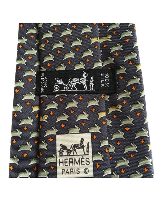 HERMÈS tie in blue, green and orange scarf