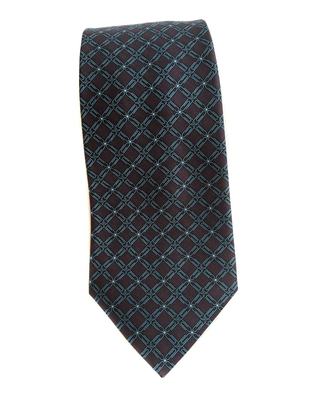 Cravate HERMES en twill de soie prune, bleu ciel et blanc