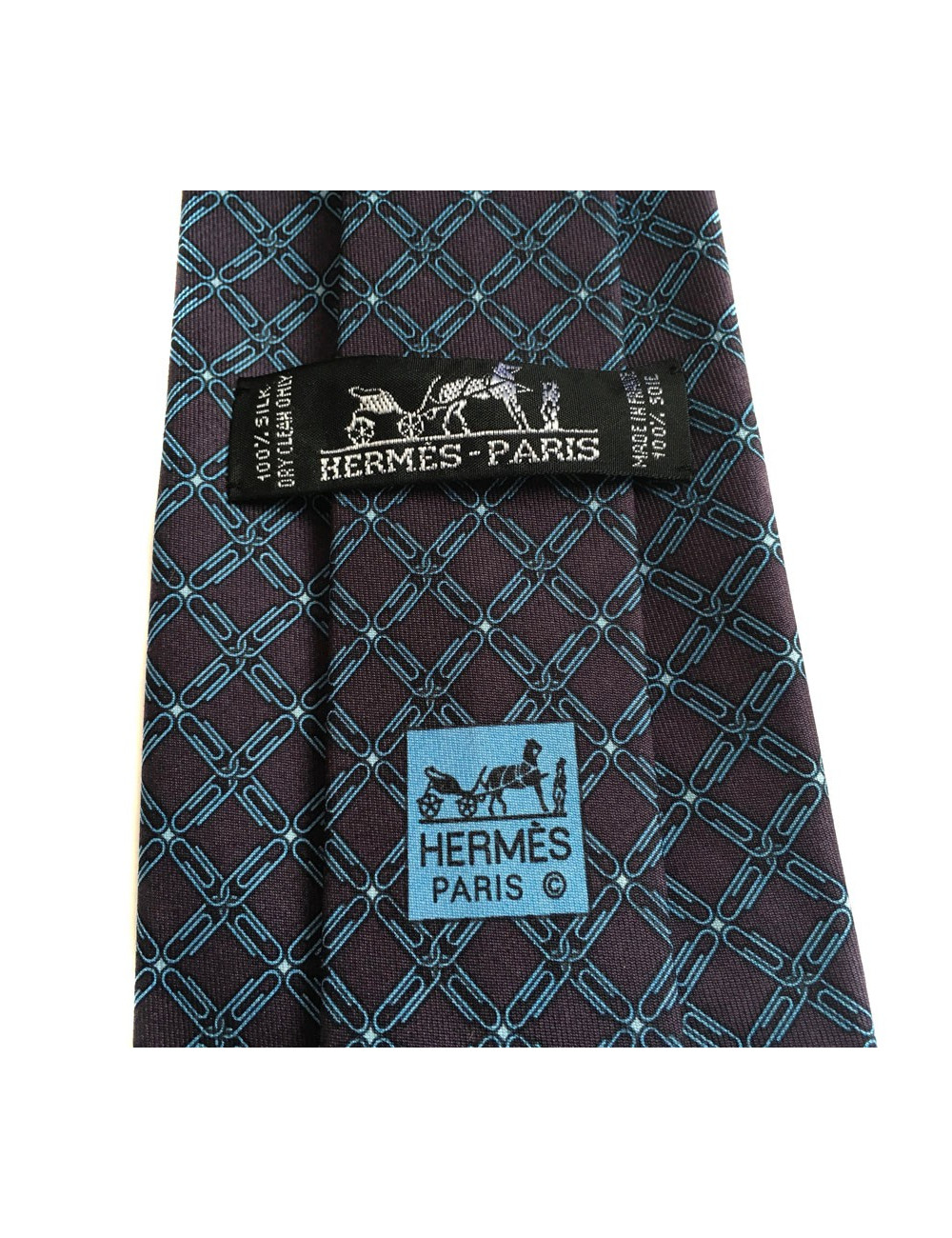 HERMÈS tie in plum, blue sky and white scarf