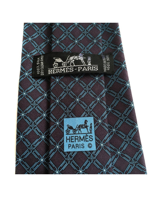 HERMÈS tie in plum, blue sky and white scarf