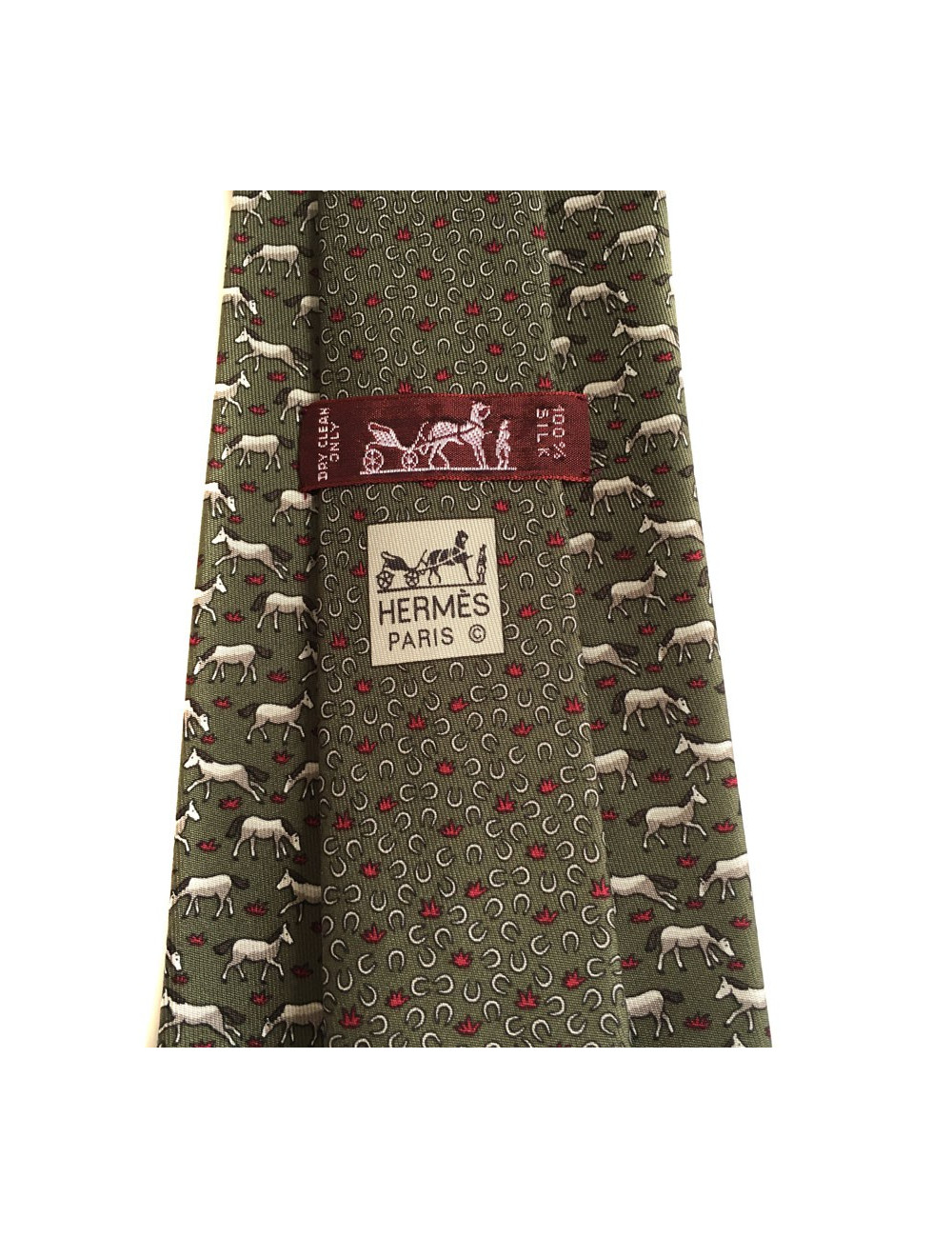 HERMÈS tie silk twill green, white and fuschia