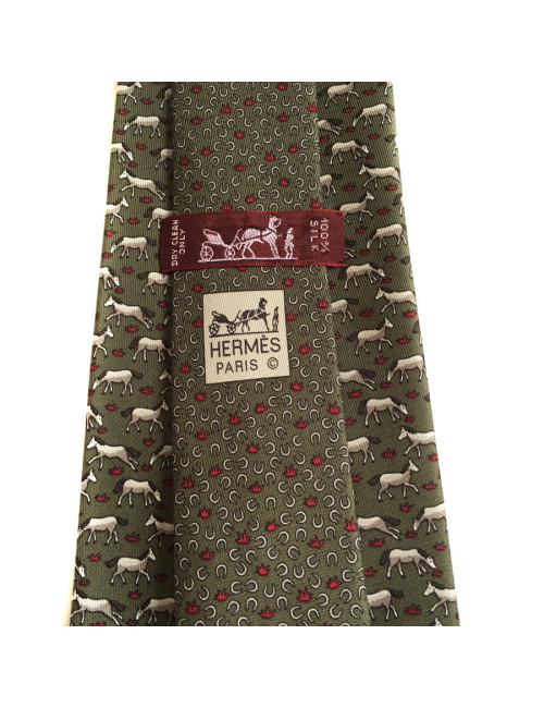 HERMÈS tie silk twill green, white and fuschia