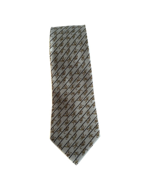 Cravate HERMES en twill de soie bleu gris