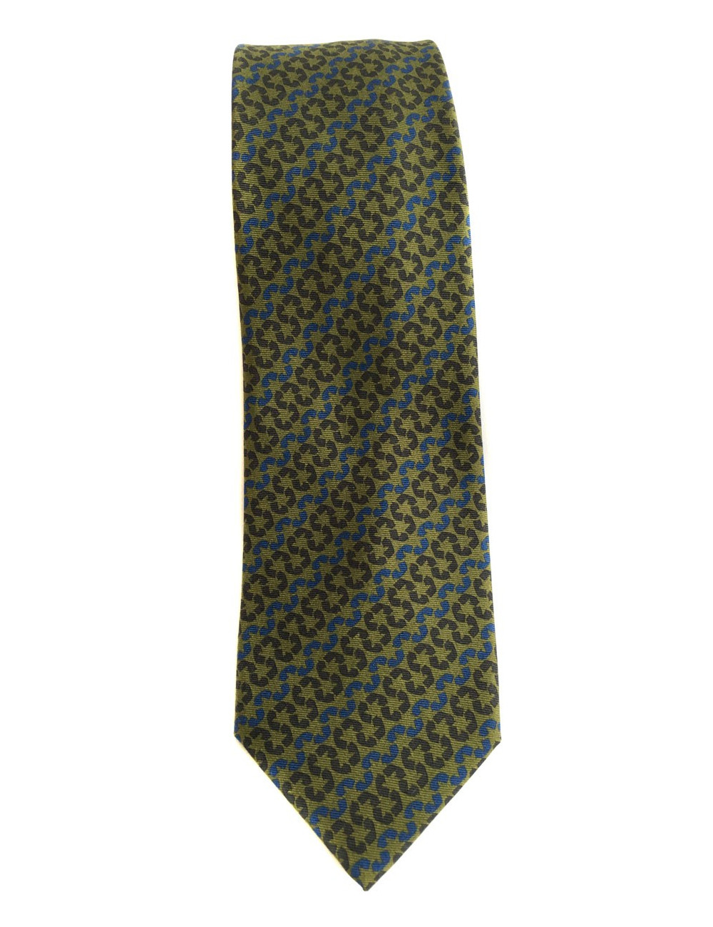 Cravate HERMES en soie vert, gris et bleu