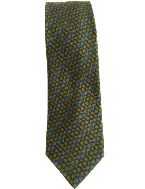 Cravate HERMES en soie vert, gris et bleu