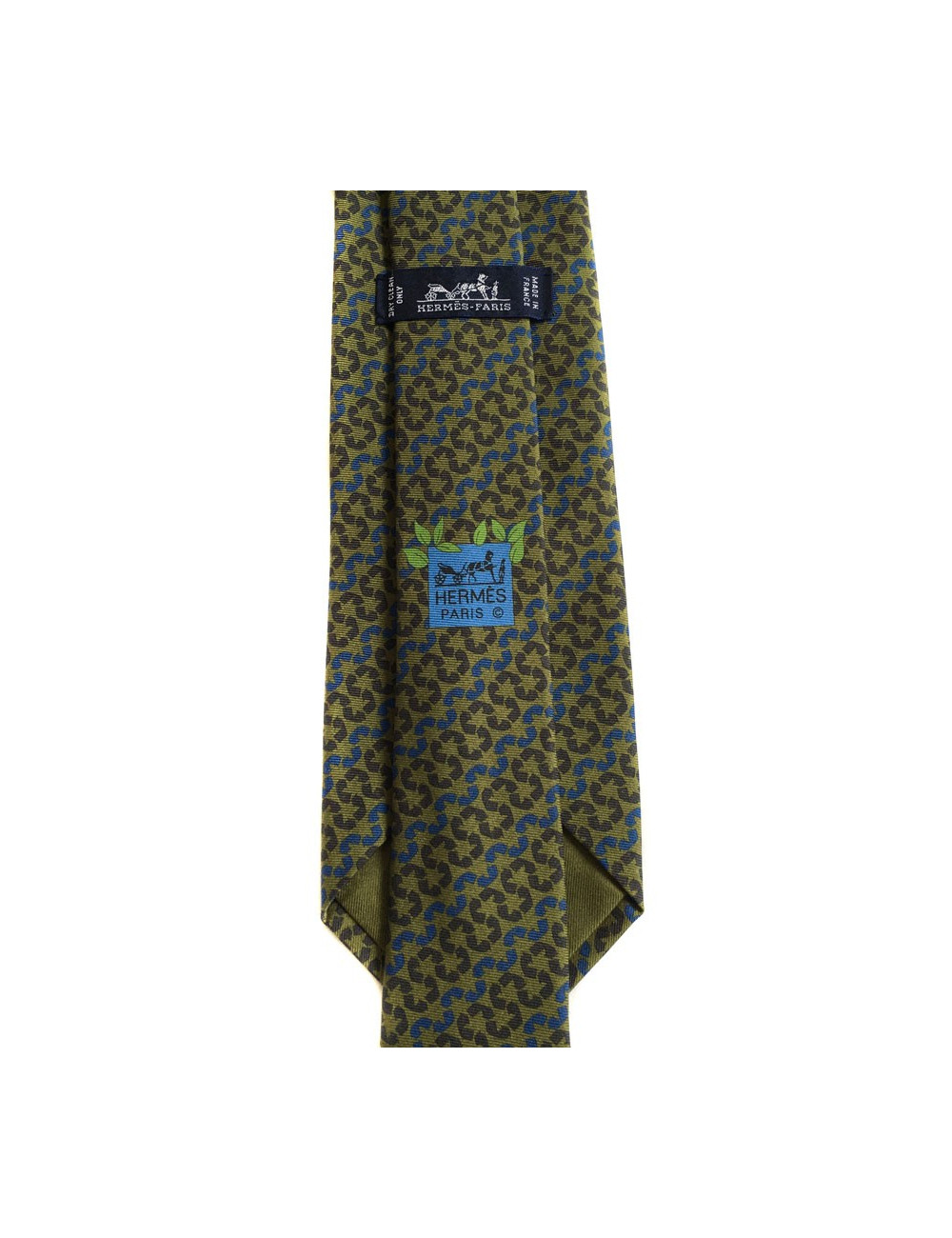 Cravate HERMES en soie vert, gris et bleu