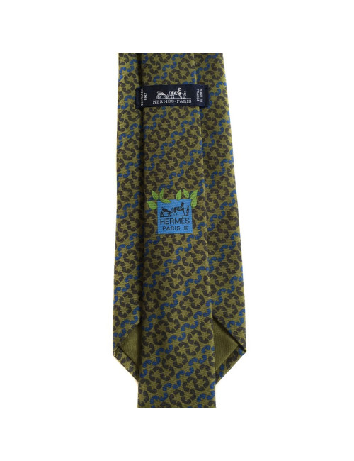Khaki, gray and blue silk HERMES tie