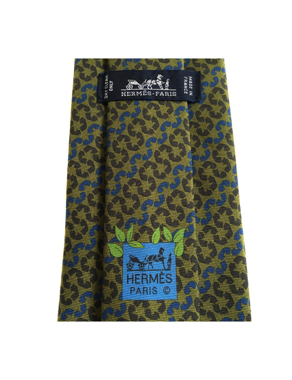 Cravate HERMES en soie vert, gris et bleu