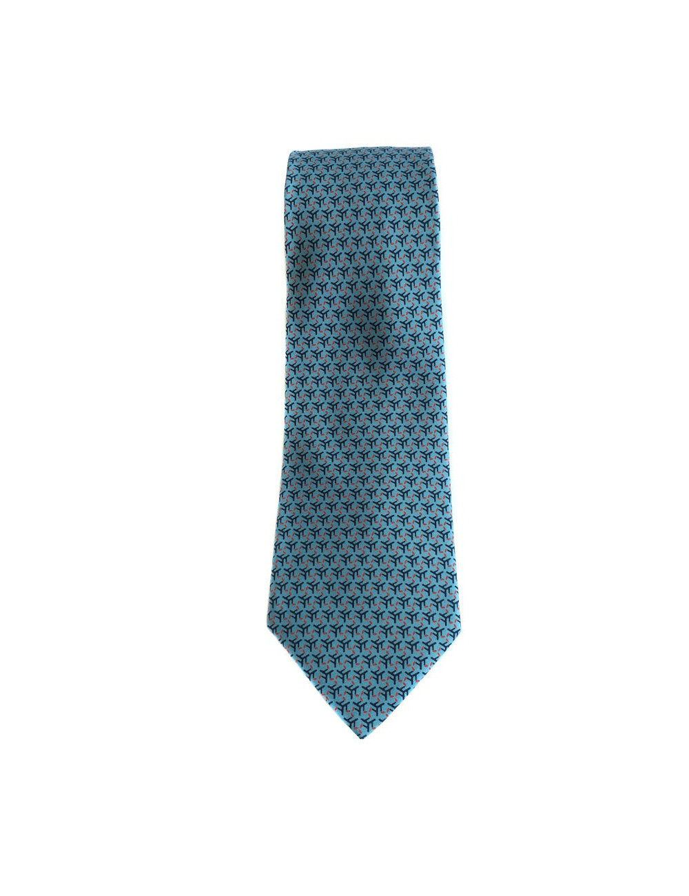 Cravate HERMES en twill de soie bleu clair, bleu foncé et rouge