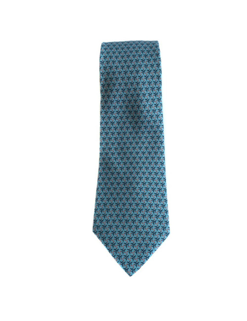 Cravate HERMES en twill de soie bleu clair, bleu foncé et rouge