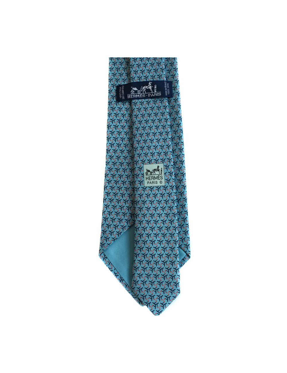 Cravate HERMES en twill de soie bleu clair, bleu foncé et rouge