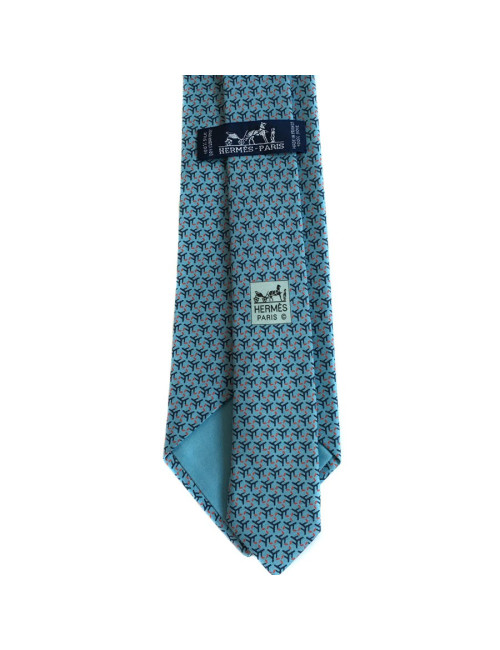 Cravate HERMES en twill de soie bleu clair, bleu foncé et rouge