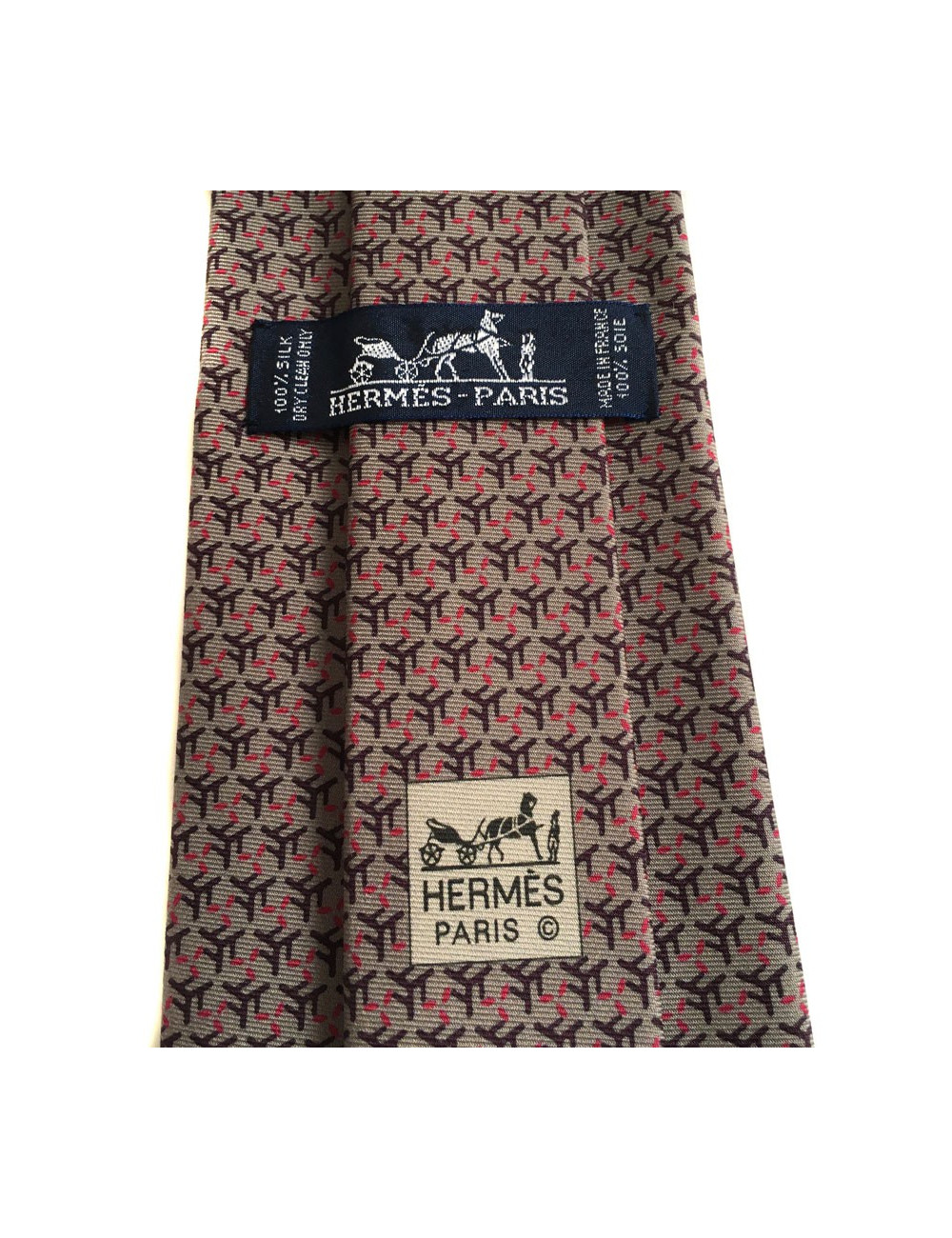 Cravate HERMES en twill de soie gris souris, gris foncé et rose