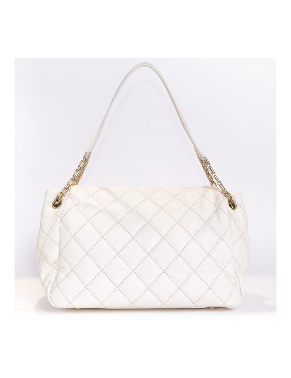 CHANEL quilted leather leather bag egg shell