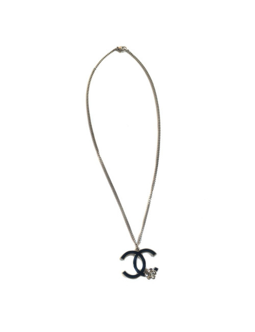 Pendentif CC CHANEL en métal argenté 