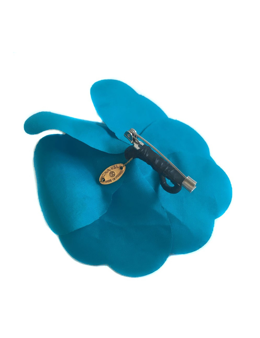 Broche CHANEL Camelia bleu turquoise