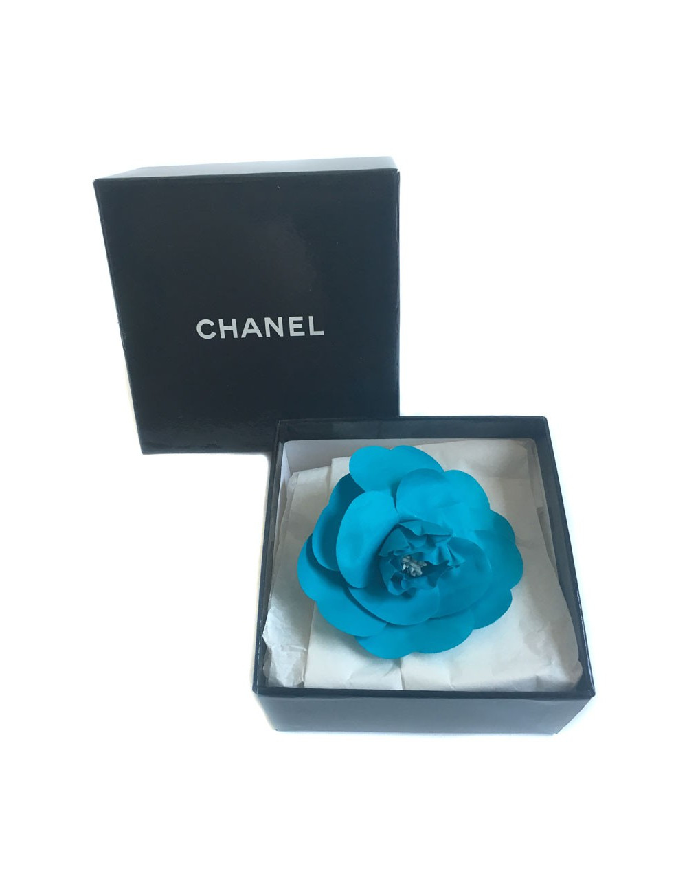 Broche CHANEL Camelia bleu turquoise