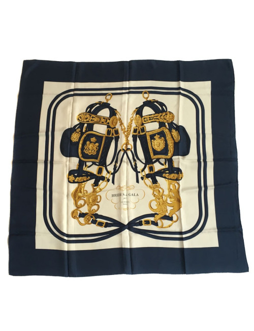 Carré "Brides de Gala" en soie bleu blanc