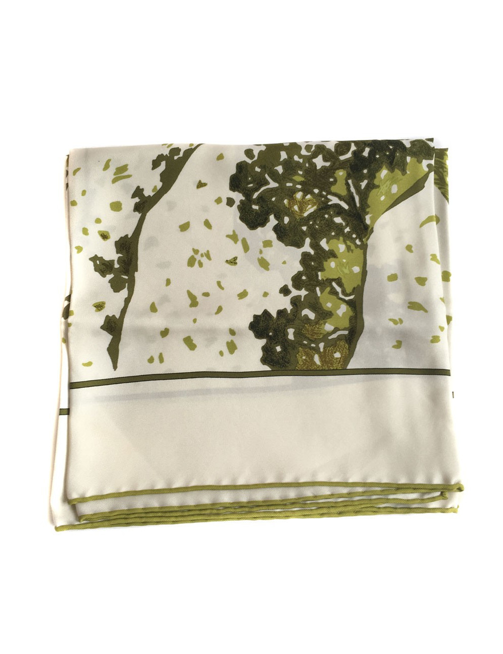 Carré Trois feuilles Hermes en soie blanche et verte 