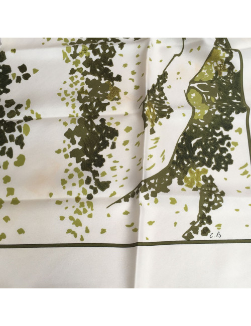 Square three leaves Hermes silk white and green