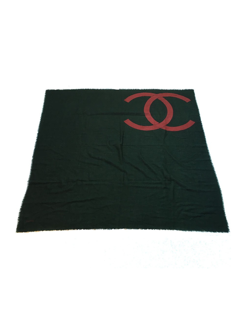 CHANEL scarf silk and cashmere green and red brick