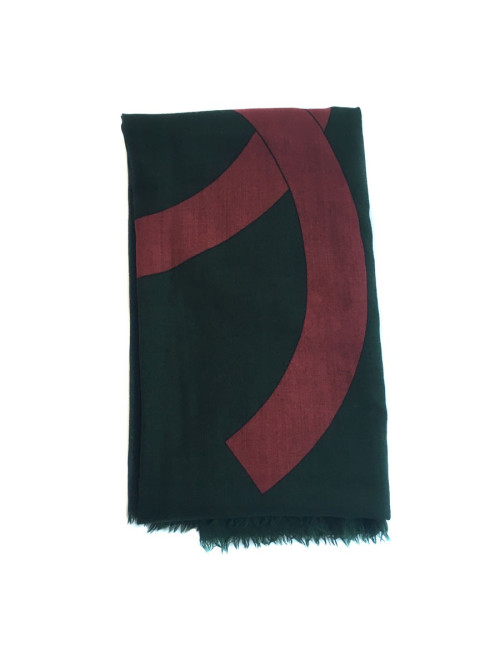 Châle CHANEL vert et rouge brique