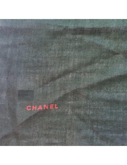 CHANEL scarf silk and cashmere green and red brick