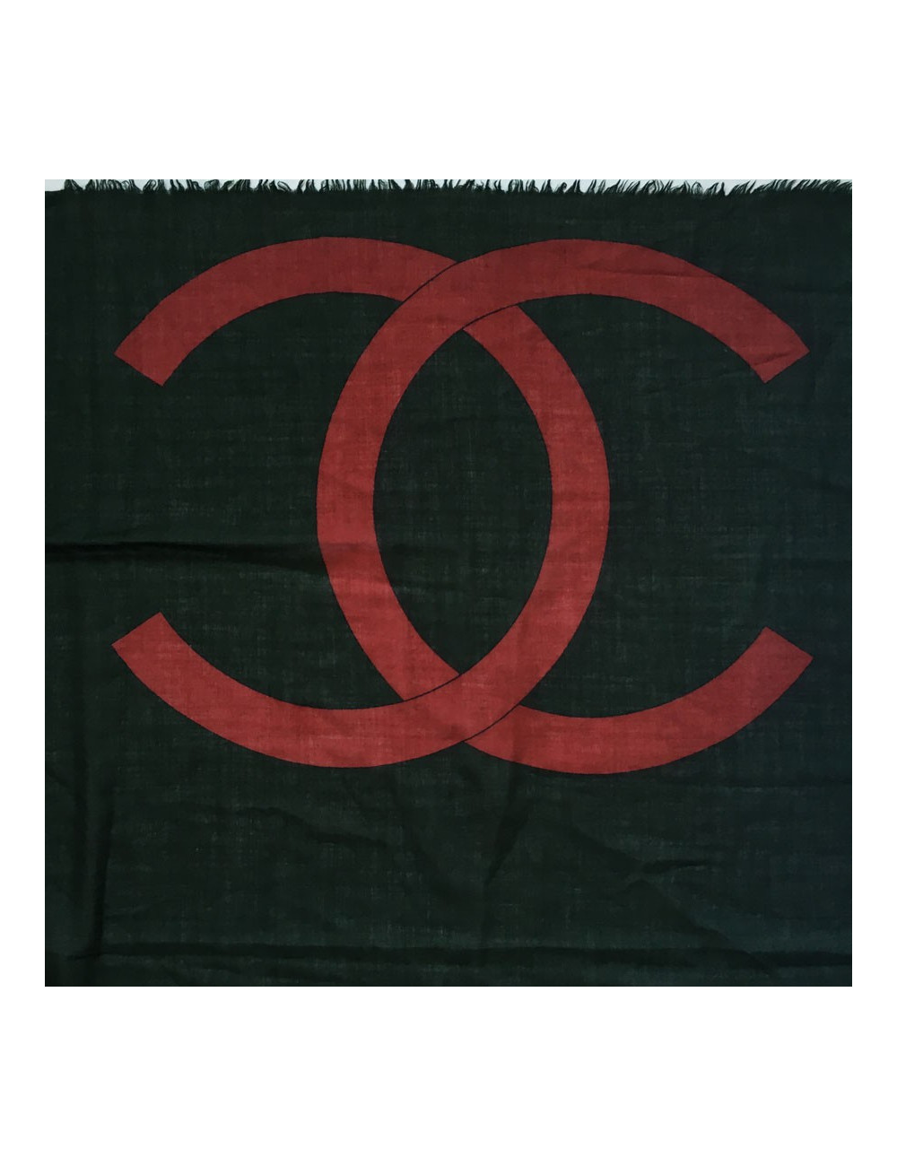 CHANEL scarf silk and cashmere green and red brick