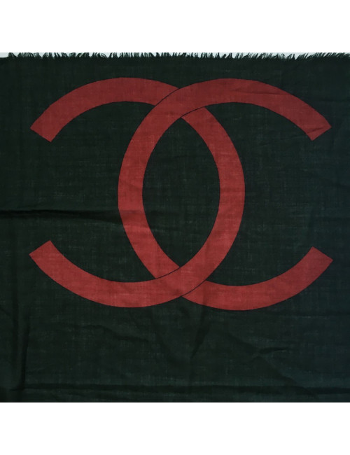 Châle CHANEL vert et rouge brique