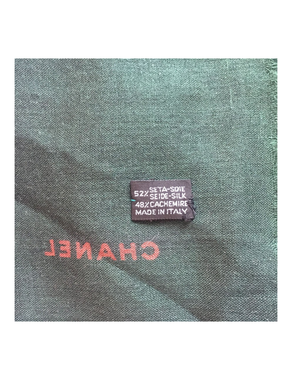 CHANEL scarf silk and cashmere green and red brick