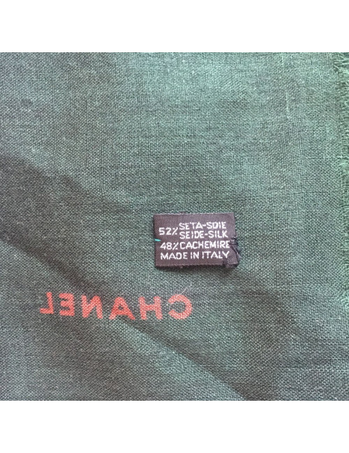 CHANEL scarf silk and cashmere green and red brick