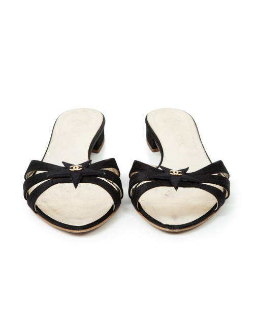 Mules Couture CHANEL  T 38.5 satin de soie noir