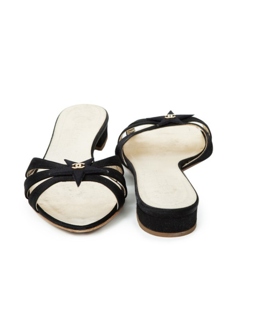 Mules Couture CHANEL  T 38.5 satin de soie noir