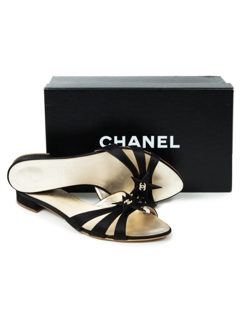 Mules Couture CHANEL T 38.5 black silk satin