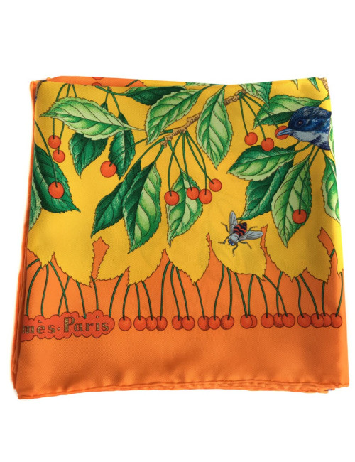 Hermès "Les Merises" in orange silk