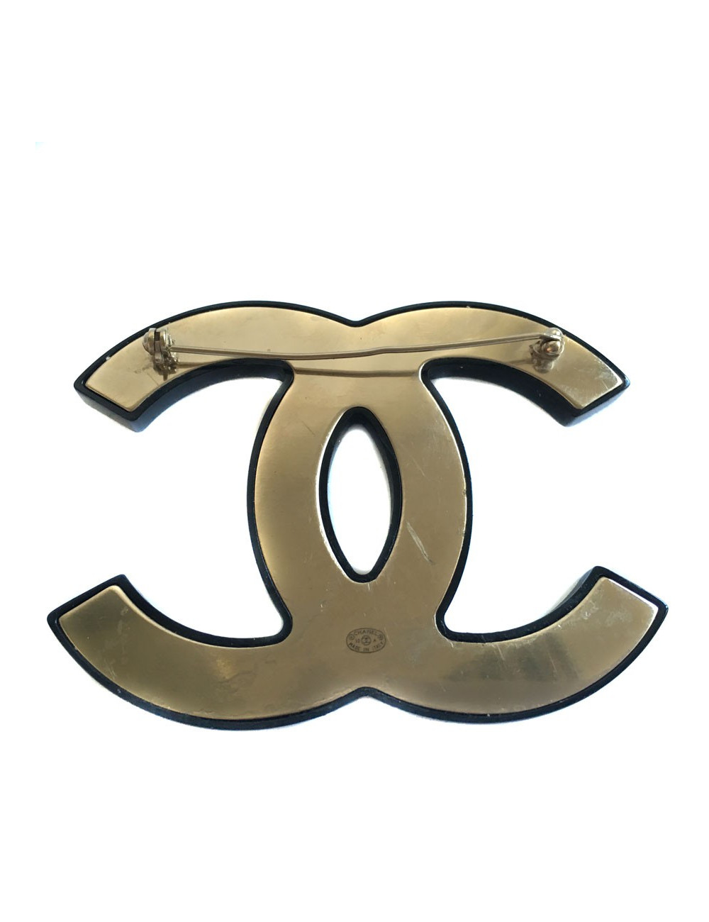 CHANEL black enamel brooch