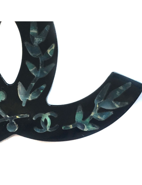 CHANEL black enamel brooch