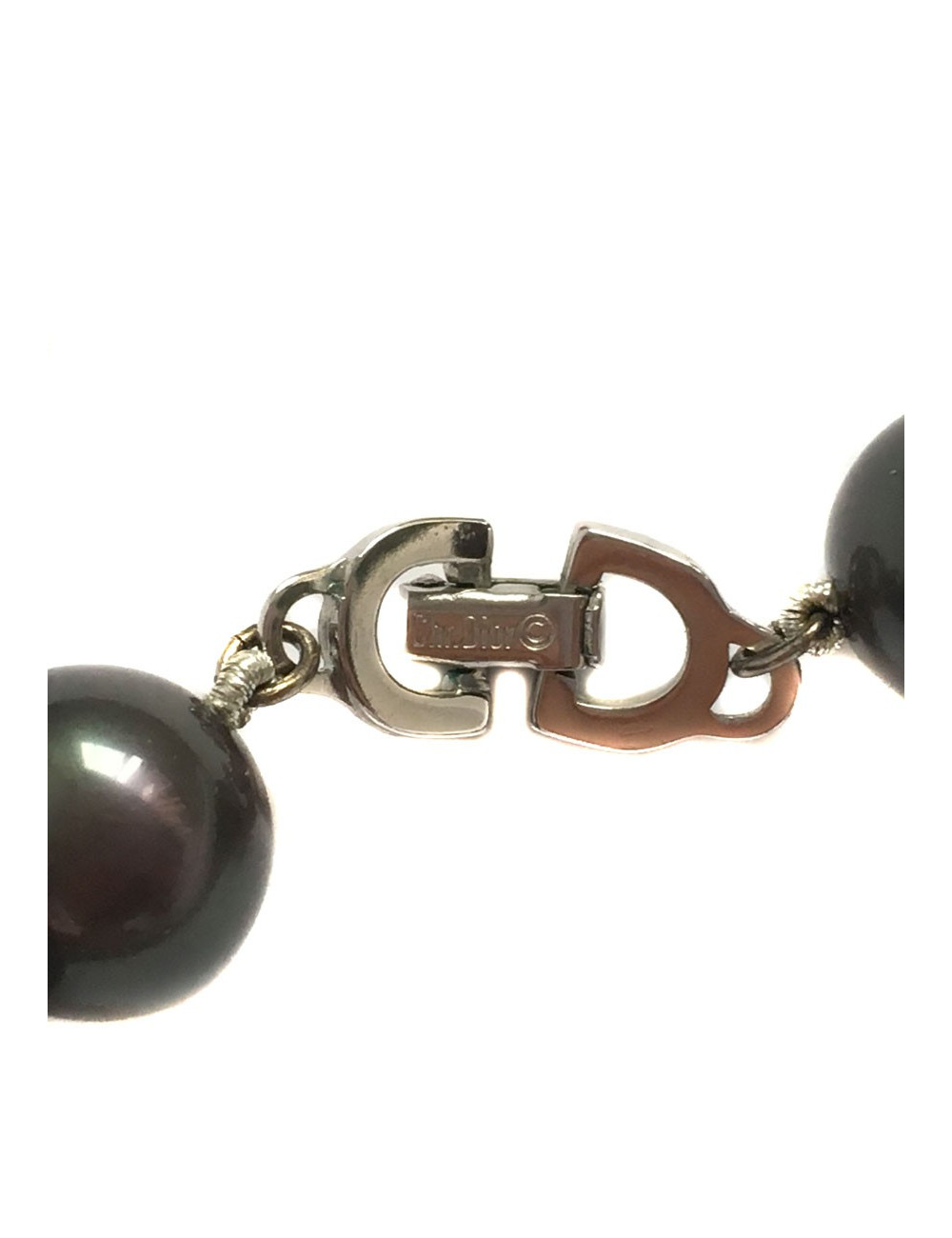 Collier CHRISTIAN DIOR en perles nacrées grises Vintage