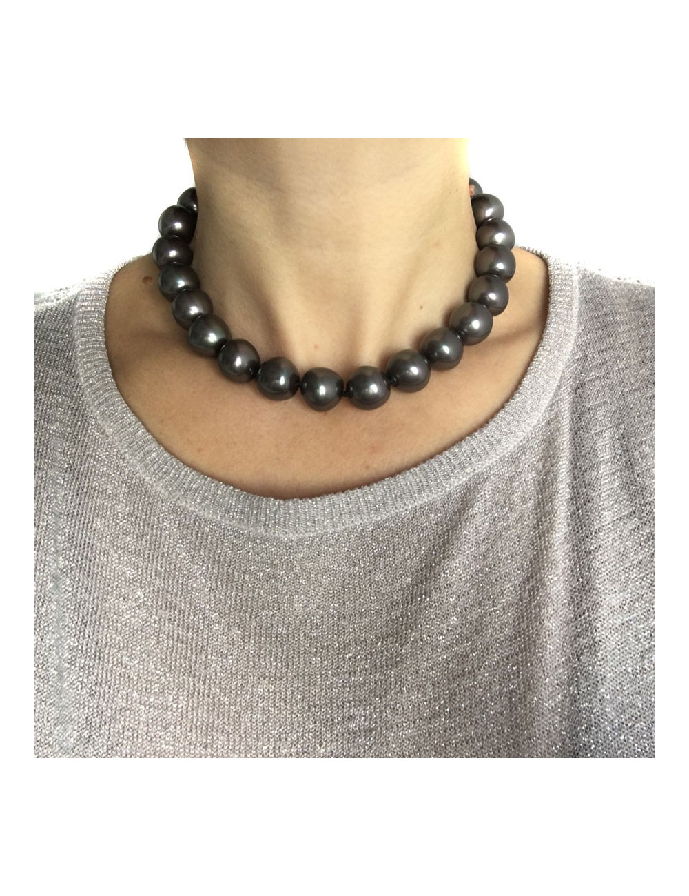 Collier CHRISTIAN DIOR en perles nacrées grises Vintage