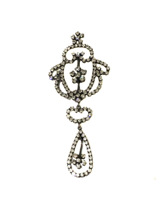 Broche CHRISTIAN DIOR en ruthénium et strass