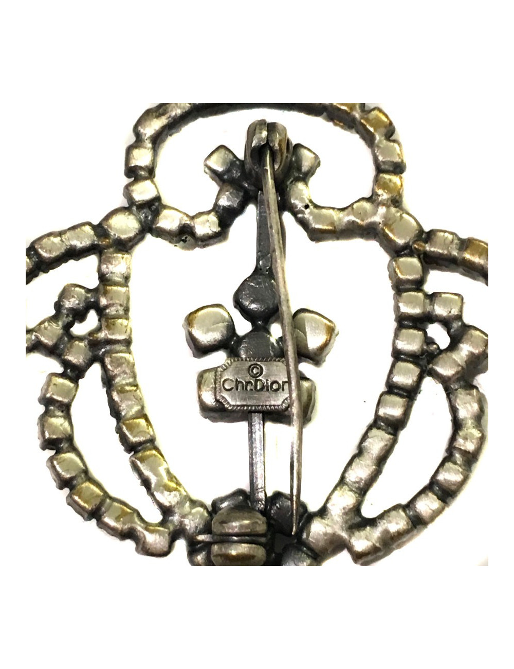 Broche CHRISTIAN DIOR en ruthénium et strass
