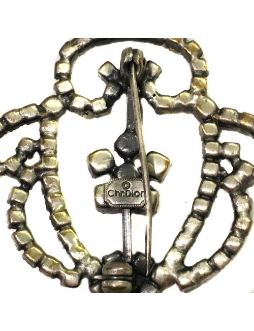 Broche CHRISTIAN DIOR en ruthénium et strass