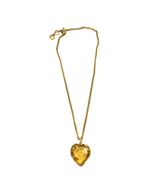 YVES SAINT LAURENT Heart Pendant Necklace in Gilded Metal and Plexiglass