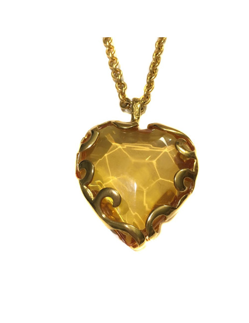 YVES SAINT LAURENT Heart Pendant Necklace in Gilded Metal and Plexiglass