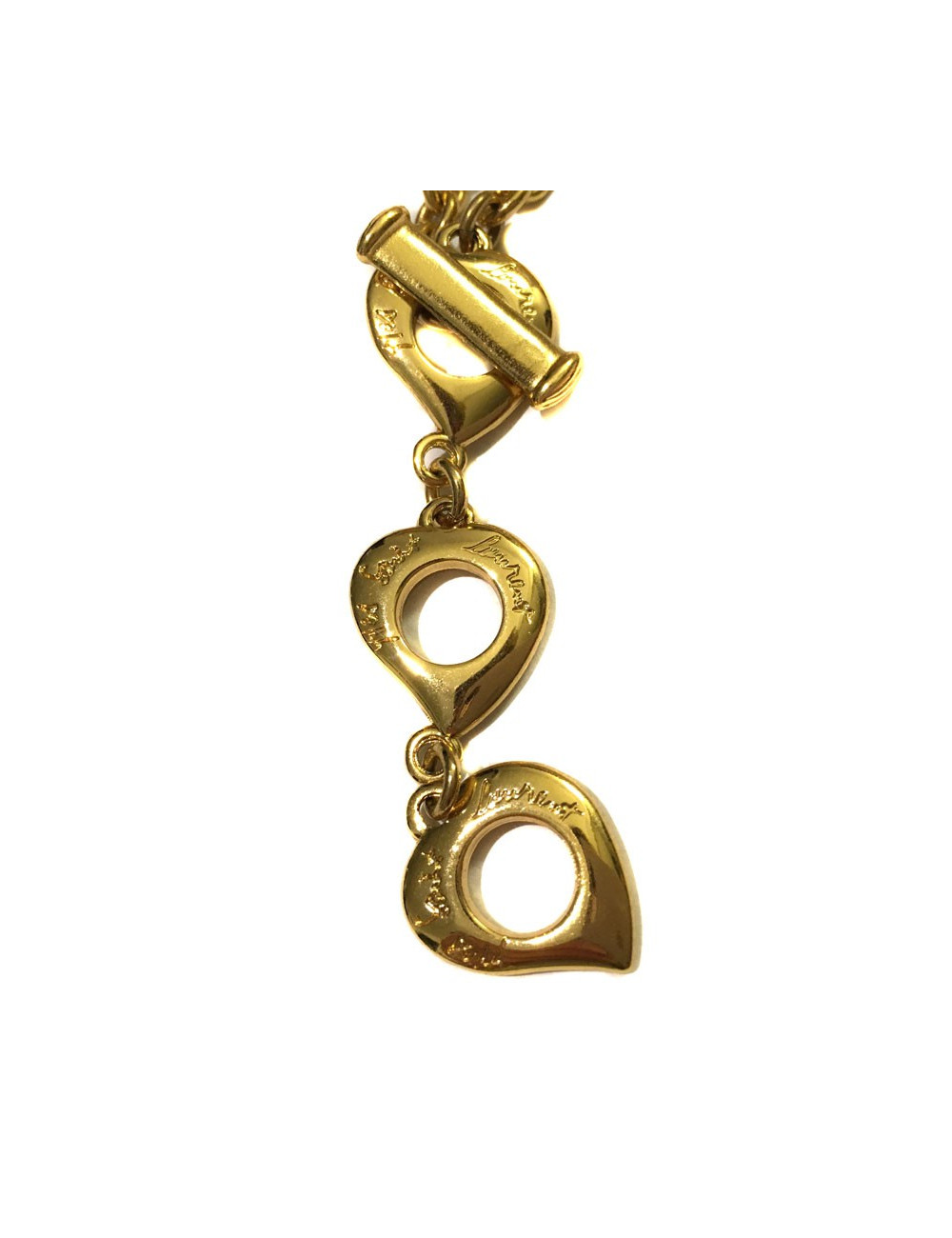 YVES SAINT LAURENT Heart Pendant Necklace in Gilded Metal and Plexiglass